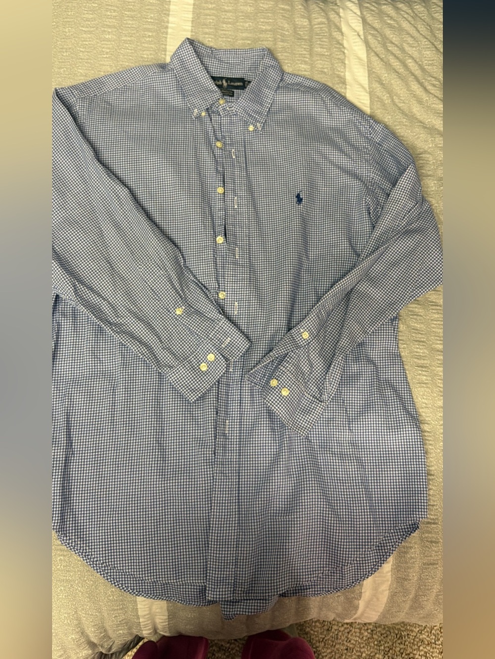 Ralph Lauren Blue and White Gingham Button-Down Dress Shirt - Men's
